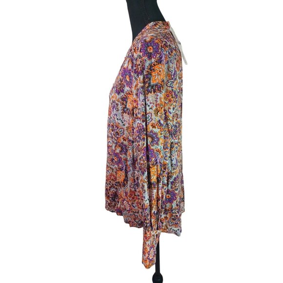 NWT $90 Soft Surroundings Via Alpina Boho Purple Paisley Peasant Blouse Medium - Picture 5 of 7